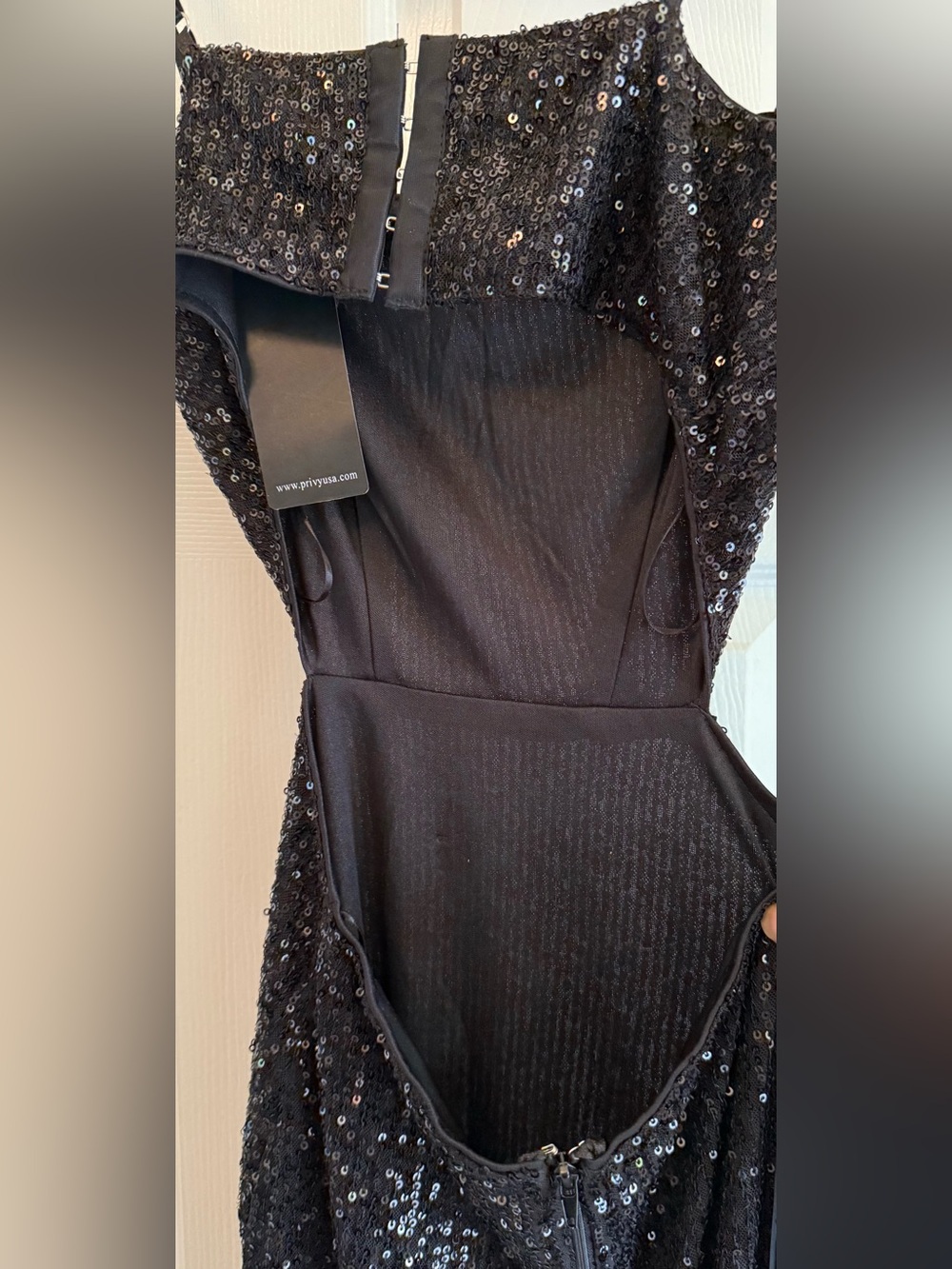 Privy Maxi Dress Womens Small Black Sequin Open Back Side Slit Formal Bodycon - Picture 4 of 4